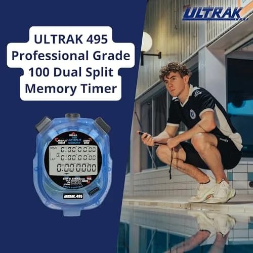 ULTRAK 495 Stopwatch – Blue Professional 100-Lap Digital Timer, Countdown Interval Tracker, Water-Resistant Sports Watch, Chronograph (1 Unit) thumbnail 2