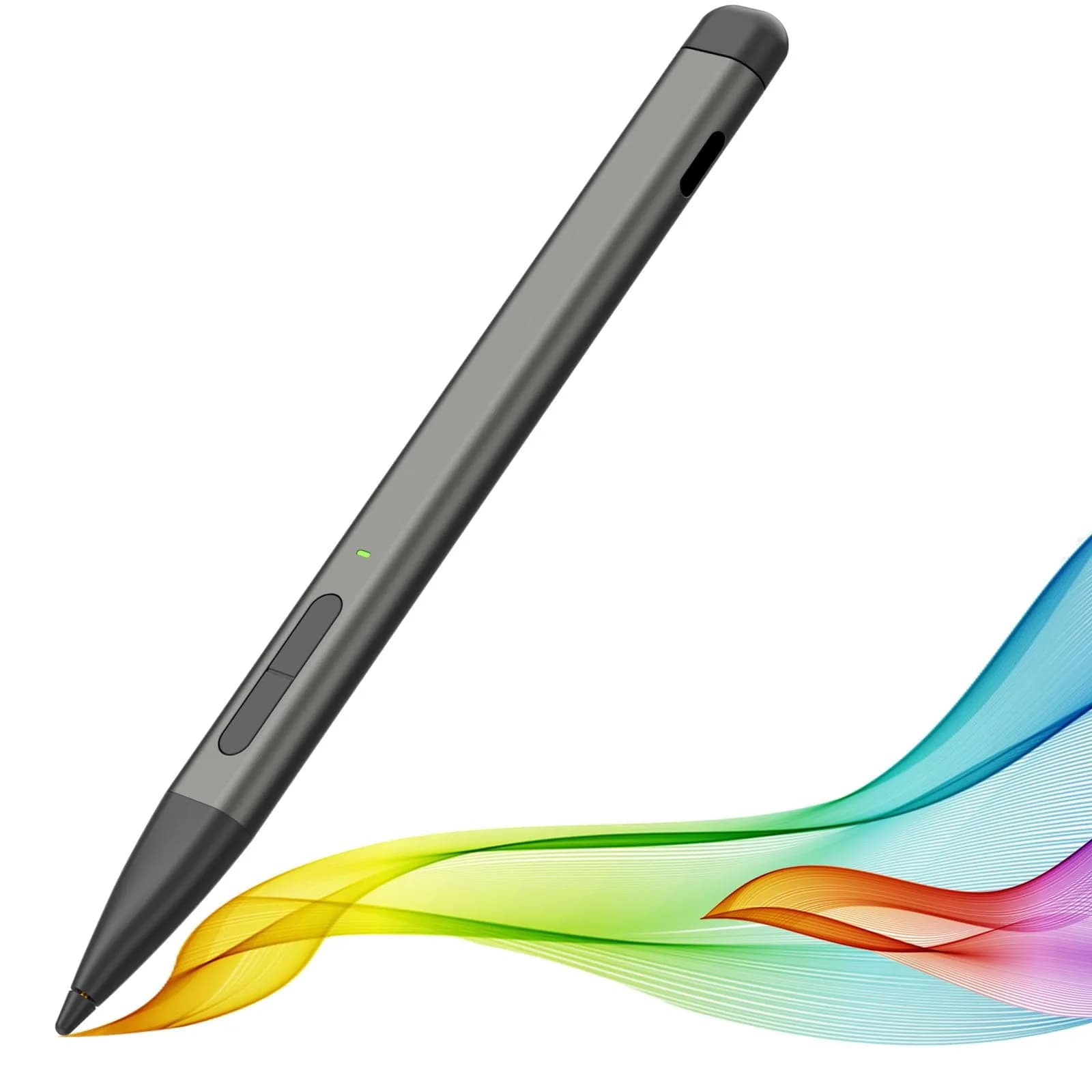 JvKzaen Slim Pen 2 for Microsoft Surface | 4096 Pressure, Eraser, Type-C Charge | Graphite Nib — Grey
