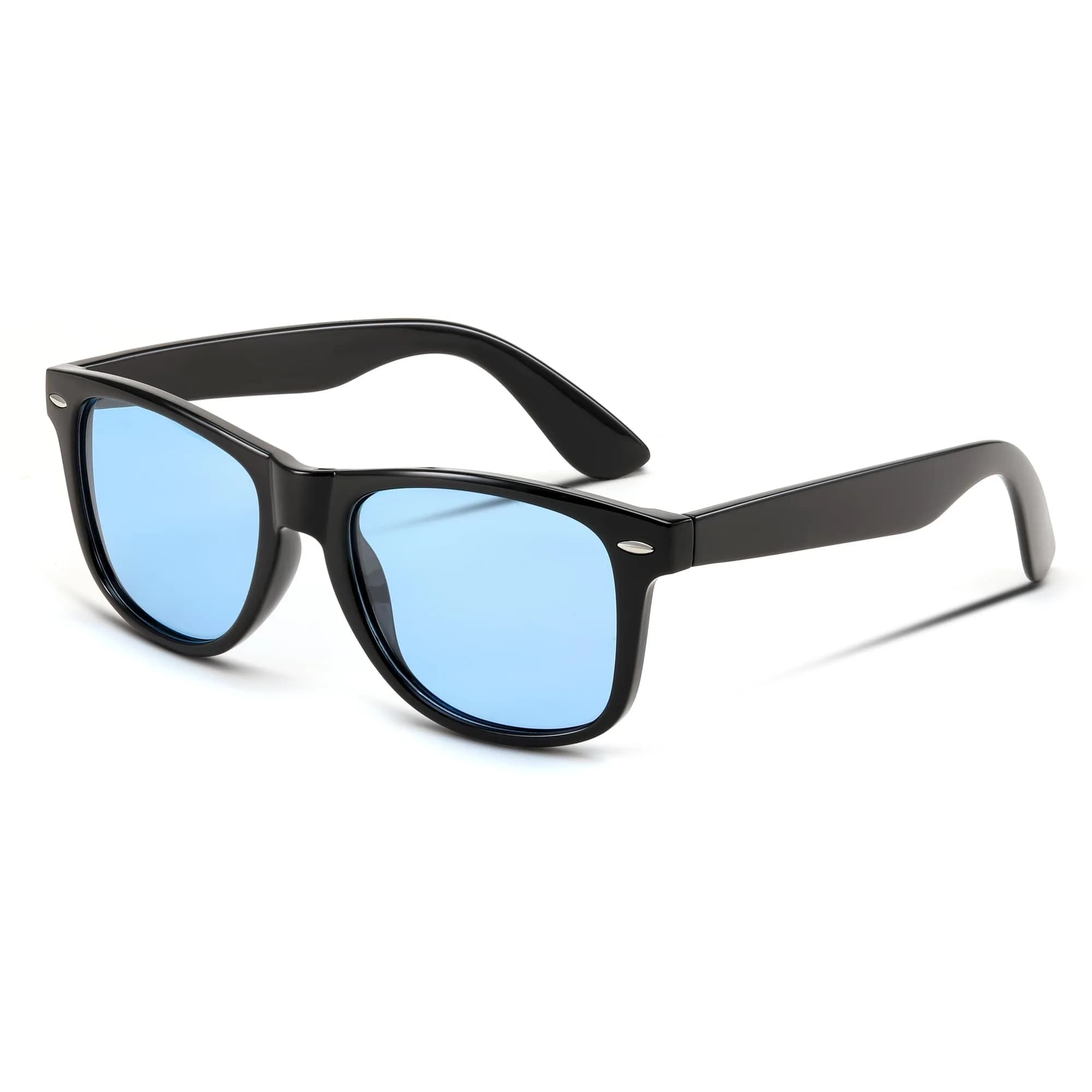 FEISEDY Classic Square Retro Polarized Sunglasses for Women & Men | 54mm Lens Width — Black & Ocean Blue
