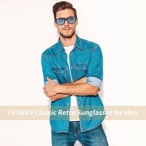FEISEDY Classic Square Retro Polarized Sunglasses for Women & Men | 54mm Lens Width thumbnail 2