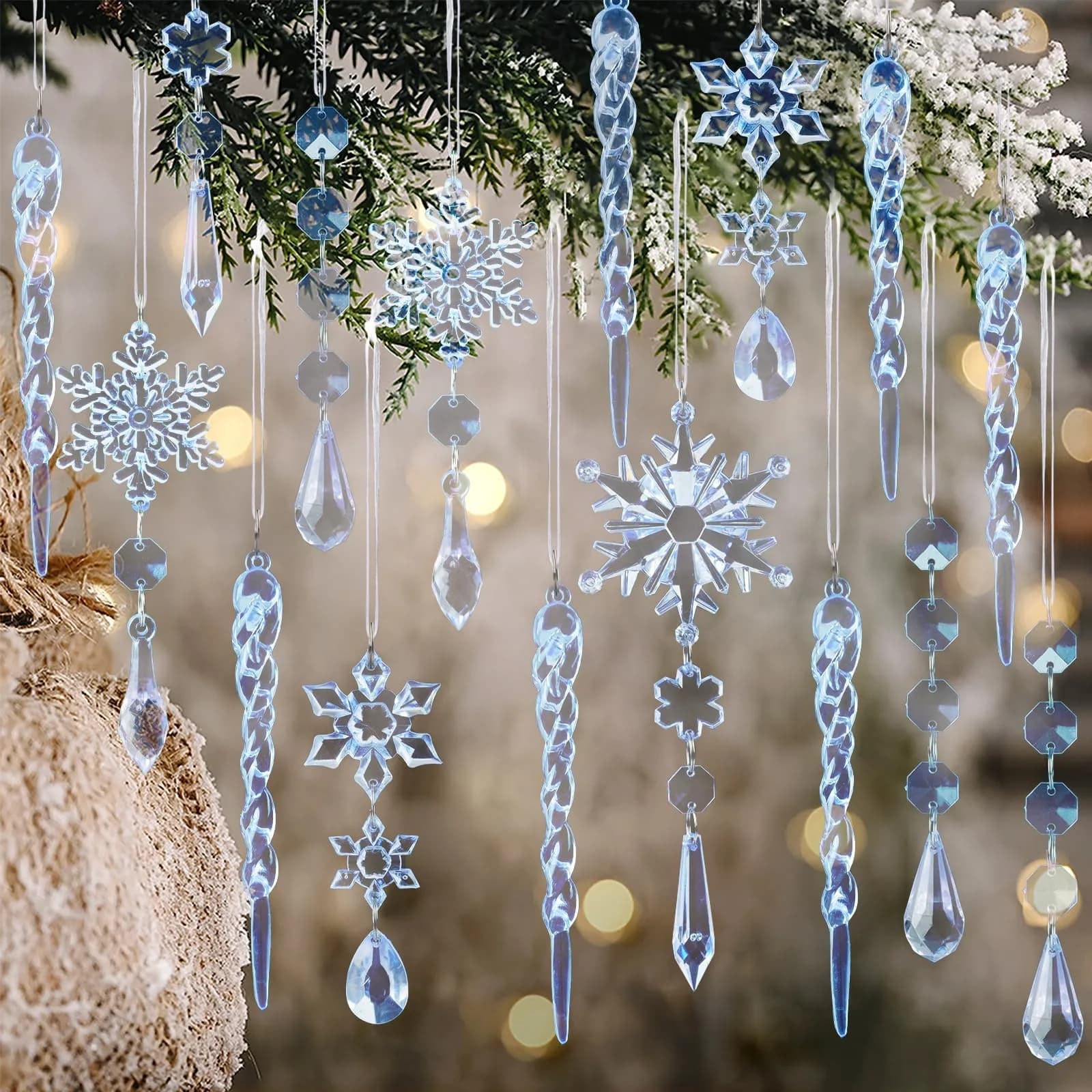 GuassLee Crystal Ornaments for Christmas Tree Winter Wonderland Decorations 20 pcs (18 Count) | Shatterproof Acrylic Hanging Pendants — Blue Acrylic Snowflake Ornament / 20 pcs