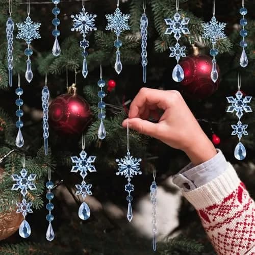 GuassLee Crystal Ornaments for Christmas Tree Winter Wonderland Decorations 20 pcs (0.23 kg) | Shatterproof Acrylic Hanging Pendants thumbnail 2