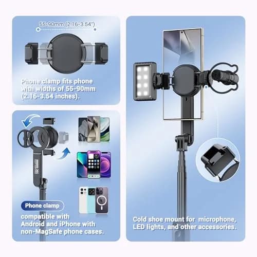 JJC Magnetic Phone Tripod Selfie Stick 40.9" | Extendable Cell Phone Stand for iPhone 17 16 15 14 13 12 MagSafe thumbnail 5