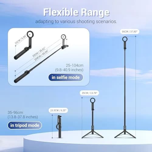 JJC Magnetic Phone Tripod Selfie Stick 40.9" | Extendable Cell Phone Stand for iPhone 17 16 15 14 13 12 MagSafe thumbnail 7