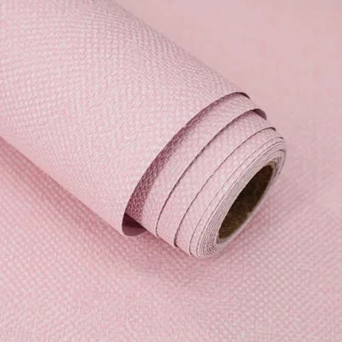 lenify Pink Peel and Stick Wallpaper Grasscloth Paper 15.7in x 196.8in | Vintage Linen Style, Waterproof, Easy to Install thumbnail 1
