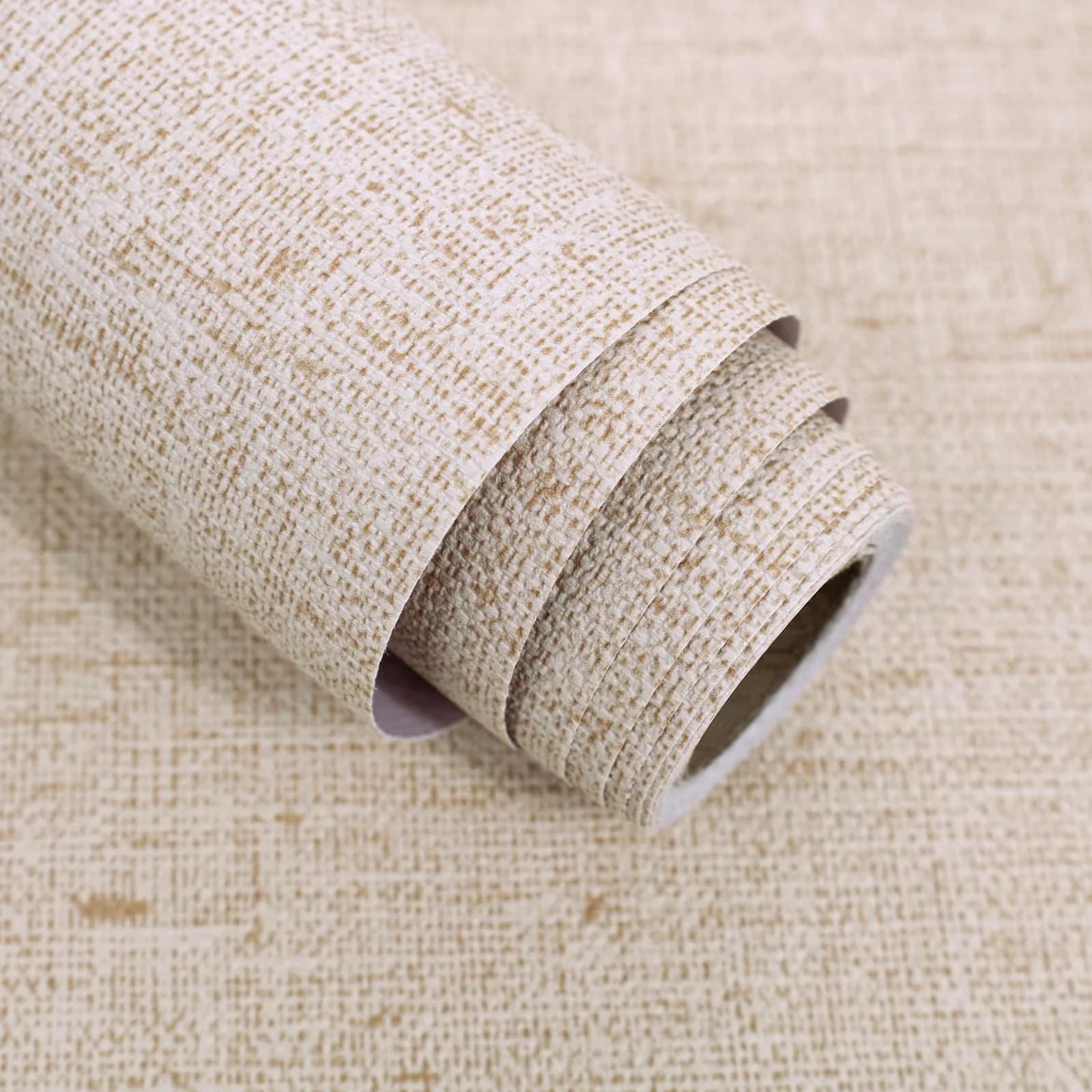 lenify Pink Peel and Stick Wallpaper Grasscloth Paper 15.7in x 196.8in | Vintage Linen Style, Waterproof, Easy to Install — Beige / 15.7" x 393.7"