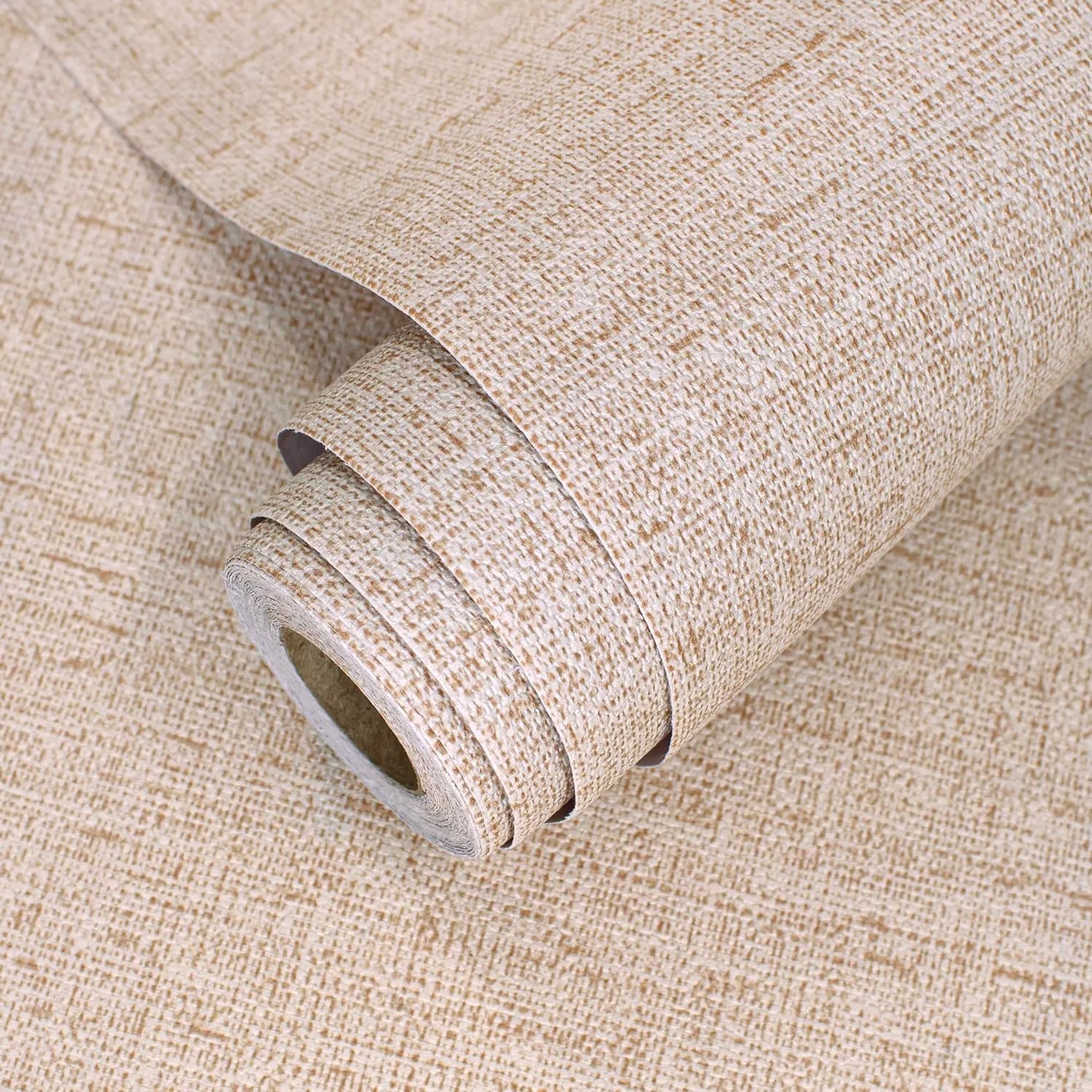lenify Pink Peel and Stick Wallpaper Grasscloth Paper 15.7in x 196.8in | Vintage Linen Style, Waterproof, Easy to Install — Beige