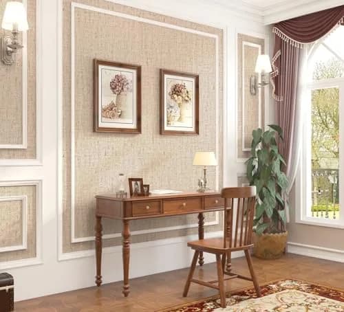 lenify Beige Grasscloth Peel and Stick Wallpaper Textured 40cm x 300cm | Vintage Linen Style for Indian Homes thumbnail 8