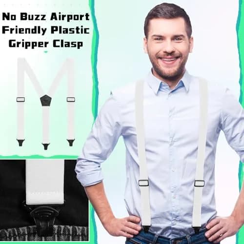Jiuguva Men's Hidden Undershirt Suspenders Y-Style 3.8cm (1.5in) White | Airport Friendly Plastic Clip thumbnail 5