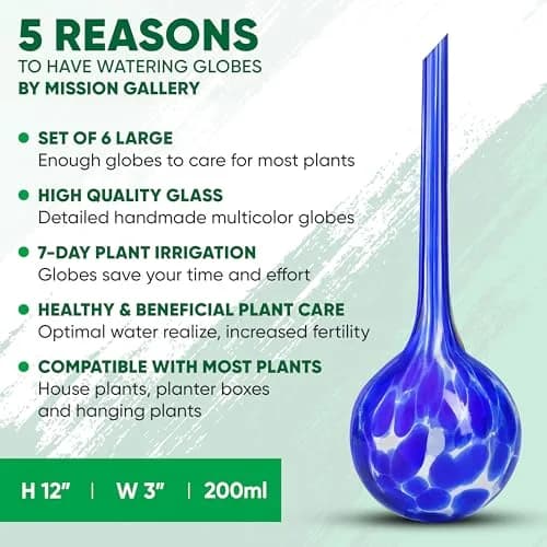 Mission Gallery Large Glass Watering Globes Set of 6, 200ml (6.76 Fl Oz) | Vacation Plant Watering thumbnail 8