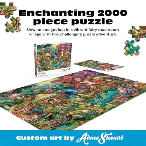 Buffalo Games Aimee Stewart Merry Mushroom Village Picnic 2000 Piece Puzzle | Vibrant Fantasy Scene for Adults thumbnail 2