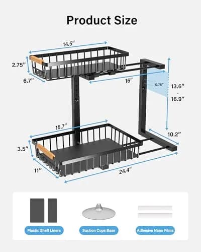 Hahaemall Under Sink Organizer Storage 1 Pack | Sliding 2 Tier Metal Rack for Kitchen & Bathroom thumbnail 6