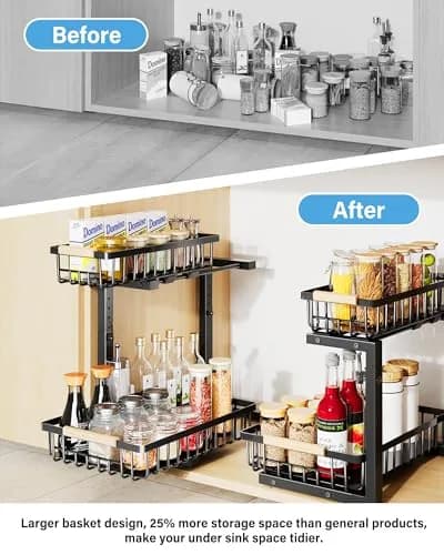 Hahaemall Under Sink Organizer Storage for Families | 2 Pack Metal Drawer Cabinet (15.3x11.6x17 in) thumbnail 3