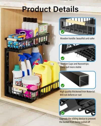 Hahaemall Under Sink Organizer Storage for Families | 2 Pack Metal Drawer Cabinet (15.3x11.6x17 in) thumbnail 4