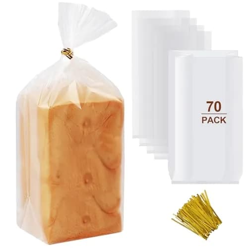 vivinin Bread Bags & Ties 70 Pack | Clear, Moisture-Proof, Reusable (8" x 4" x 18") thumbnail 1
