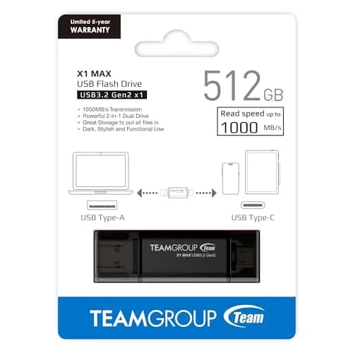 TEAMGROUP X1 MAX 512GB USB 3.2 Gen 2 Flash Drive | 1000MB/s Read Speed, Dual Type-A & Type-C thumbnail 8
