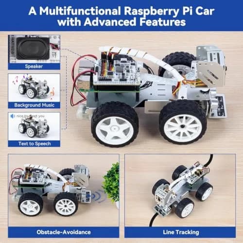 SunFounder PiCar-X AI Video Robot Car Kit with Raspberry Pi Zero 2 W+32G TF Card, ChatGPT-4o Enabled, Python, Scratch, Camera, Mic (1 Kit) thumbnail 6