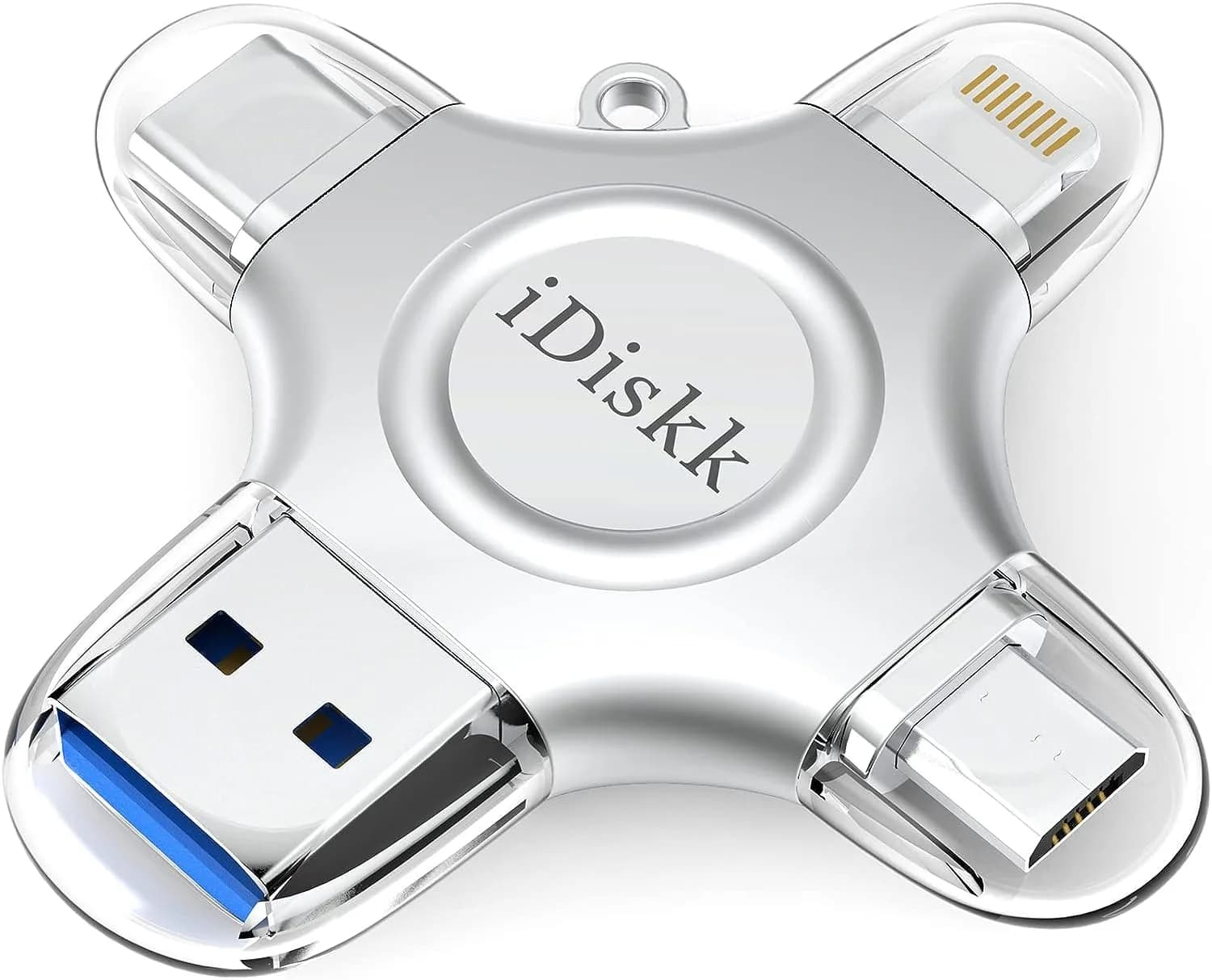 iDiskk 128GB MFi Certified iPhone Flash Drive 128GB (4.25 in x 2.25 in x 0.33 in) | Universal 4-in-1 Photo Stick for iPhone, iPad, Android, Mac — 1TB