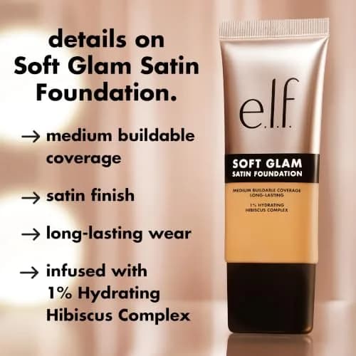 e.l.f. Soft Glam Satin Foundation 29.57 ml (1 Fl Oz) | Medium Coverage, Hydrating Hibiscus Complex thumbnail 4