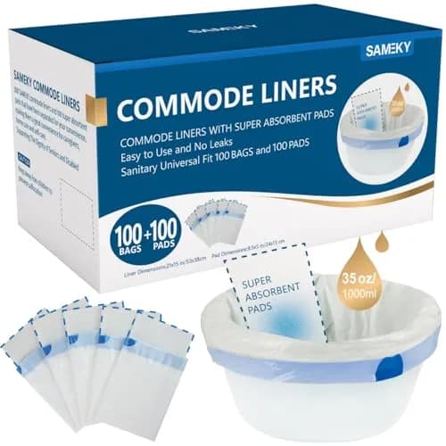 Sameky Commode Liners with Absorbent Pads 100 Bags + 100 Pads | 35 oz Capacity thumbnail 1