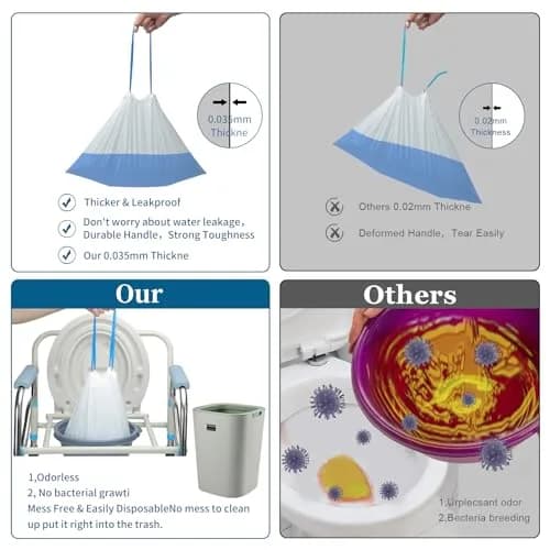 Sameky Commode Liners with Absorbent Pads 100 Bags + 100 Pads | 35 oz Capacity thumbnail 5