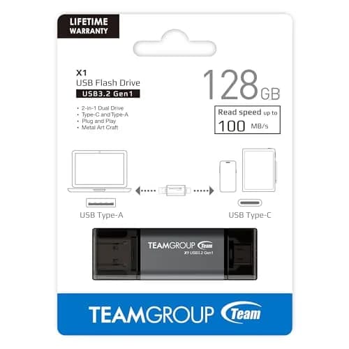 TEAMGROUP X1 128GB USB 3.2 Gen 1 Type-A & Type-C Flash Drive 128 GB | Dual Interface OTG Data Storage thumbnail 8