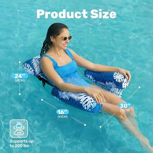 Sloosh Inflatable Pool Floats Adult 2-Pack | Tropical Leaves Pink Blue | 76cm x 41cm x 61cm (30"x16"x24") thumbnail 5