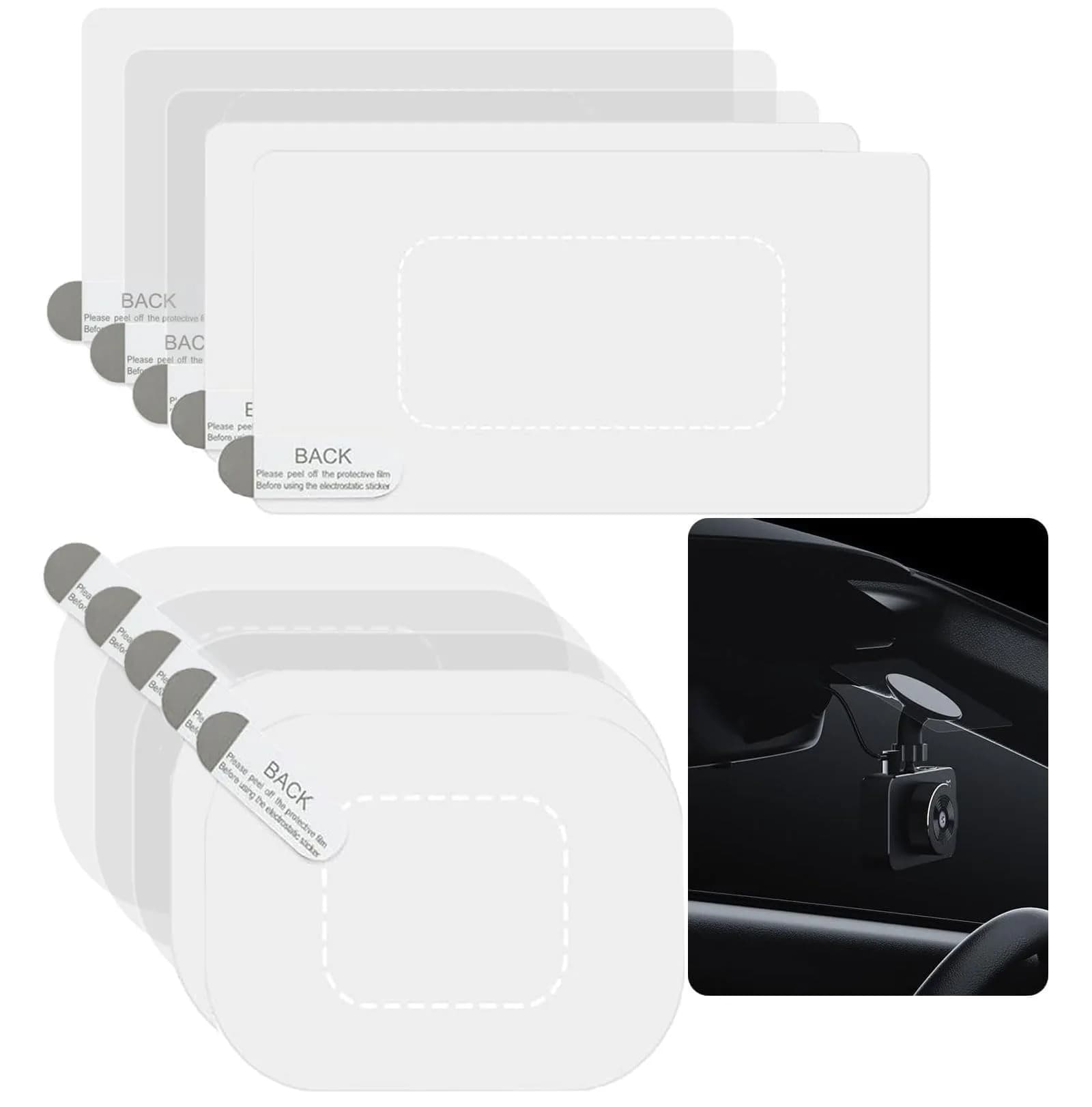 GUGUMO Transparent Dash Cam Windshield Sticker Kit | 10-Pack, Modern Style