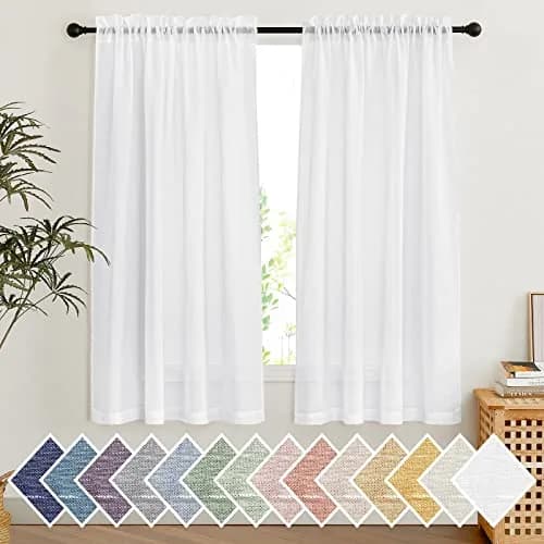 NICETOWN White Linen Sheer Curtains 63 inch Length | Light Filtering Window Drapes for Living Room thumbnail 1