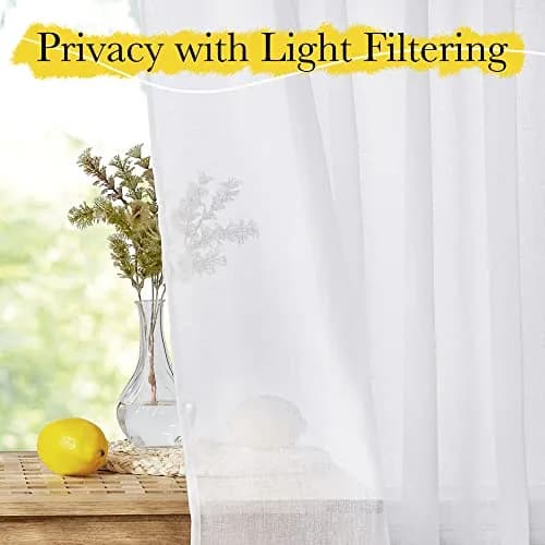 NICETOWN White Linen Sheer Curtains 63 inch Length | Light Filtering Window Drapes for Living Room thumbnail 4