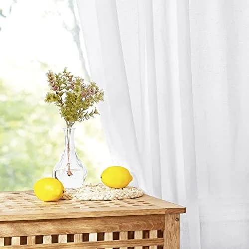 NICETOWN White Linen Sheer Curtains 63 inch Length | Light Filtering Window Drapes for Living Room thumbnail 7