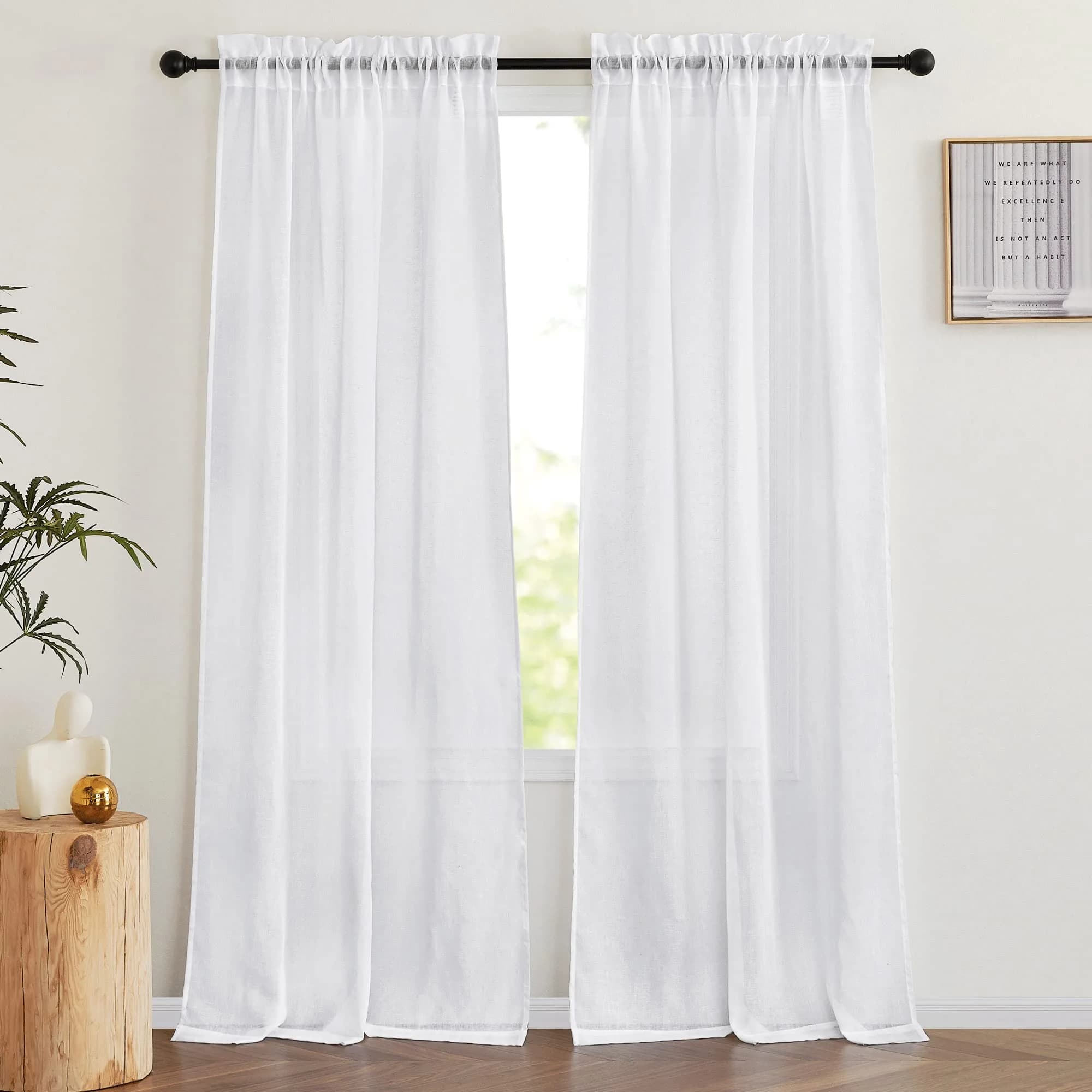 NICETOWN Sheer Linen Curtains Natural Style, W66 x L63 | Privacy & Elegant Linen Look — Pure White / 42"W x 84"L