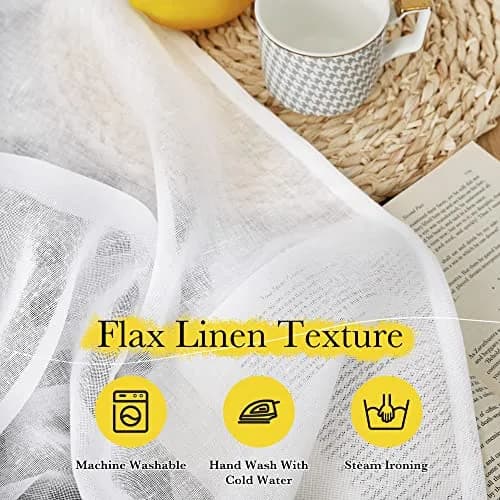 NICETOWN White Linen Curtains 84 inch Length | Semi Sheer Linen Blend Window Drapes thumbnail 3