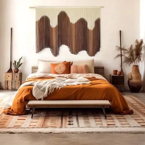 IOWER Macrame Wall Hanging Brown Hand-Dyed Ombre Fiber Art Tapestry 99.06 cm (39") L x 144.78 cm (57") W | Boho Style thumbnail 3