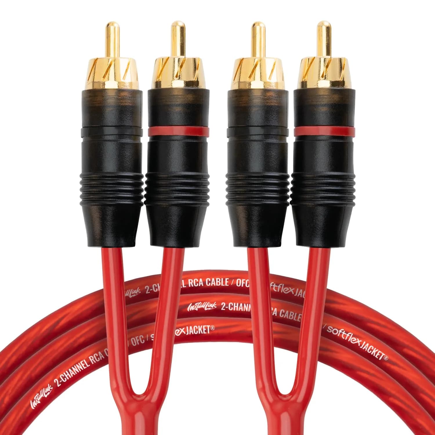 Install Link RCA Audio Cable 20ft | OFC 2-Male to 2-Male, Stereo & Subwoofer — Frosted Red / 20 Feet