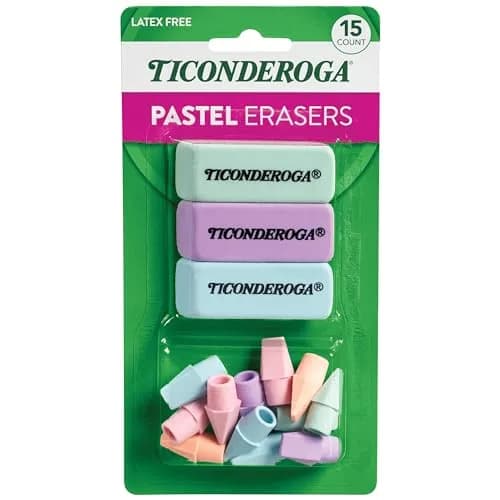 Ticonderoga Pastel Erasers 15 Count | Non-Tearing Latex-Free Office & School Supplies thumbnail 1