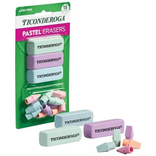 Ticonderoga Pastel Erasers 15 Count | Non-Tearing Latex-Free Office & School Supplies thumbnail 4