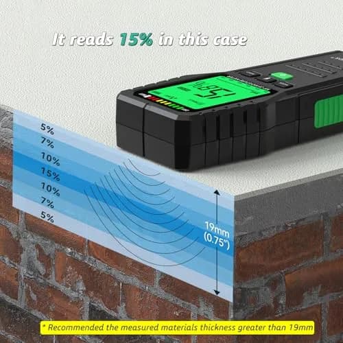 RDINSCOS Pinless Moisture Meter for Walls and Wood | Non-Invasive Digital Moisture Tester for Home Inspectors, Contractors, and DIYers thumbnail 5