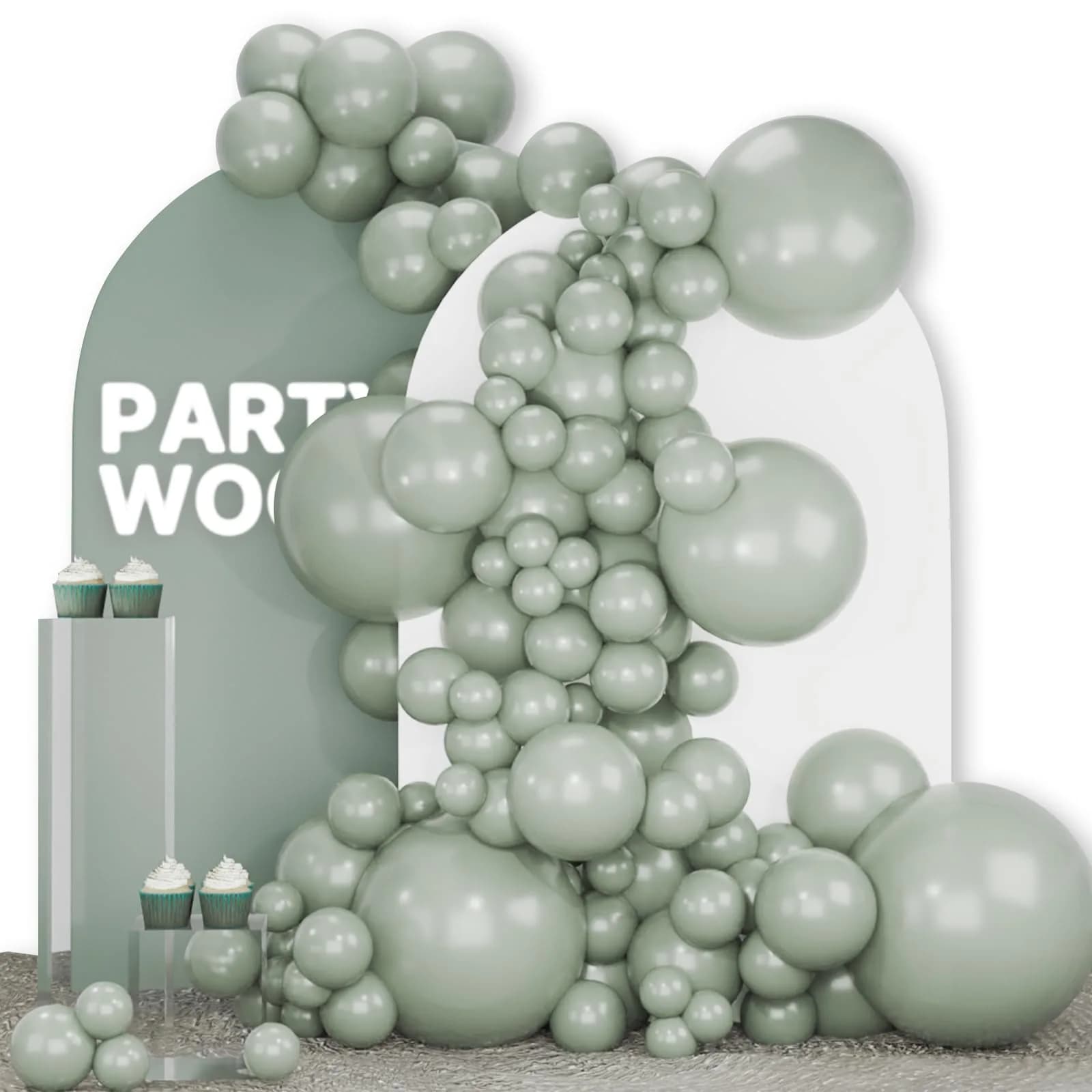PartyWoo Dusty Green Balloons 140pcs Sage Olive Eucalyptus Green Boho Neutral Balloon Arch Kit 18 12 10 5 Inch | Jungle Woodland Theme Birthday Party Decorations