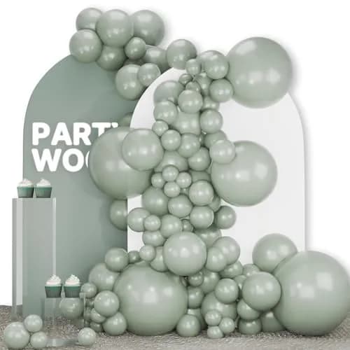 PartyWoo Dusty Green Balloons 140pcs Sage Olive Eucalyptus Green Boho Neutral Balloon Arch Kit 18 12 10 5 Inch | Jungle Woodland Theme Birthday Party Decorations thumbnail 1