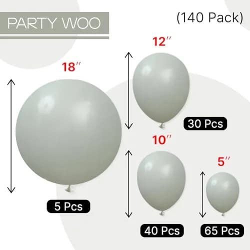 PartyWoo Dusty Green Balloons 140pcs Sage Olive Eucalyptus Green Boho Neutral Balloon Arch Kit 18 12 10 5 Inch | Jungle Woodland Theme Birthday Party Decorations thumbnail 7