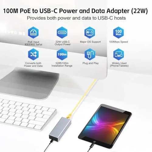 MokerLink PoE to Type-C Converter 100Mbps | 5V/3A or 9V/2.22A PD Output with Ethernet thumbnail 2