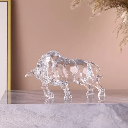 VylbCove White Figurine 8.77in Acrylic Wall Street Bull Sculpture | Prosperity & Strength Decor thumbnail 4