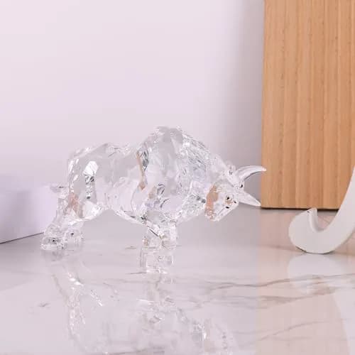 VylbCove White Figurine 8.77in Acrylic Wall Street Bull Sculpture | Prosperity & Strength Decor thumbnail 5