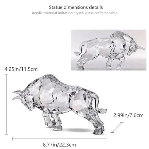 VylbCove White Figurine 8.77in Acrylic Wall Street Bull Sculpture | Prosperity & Strength Decor thumbnail 2