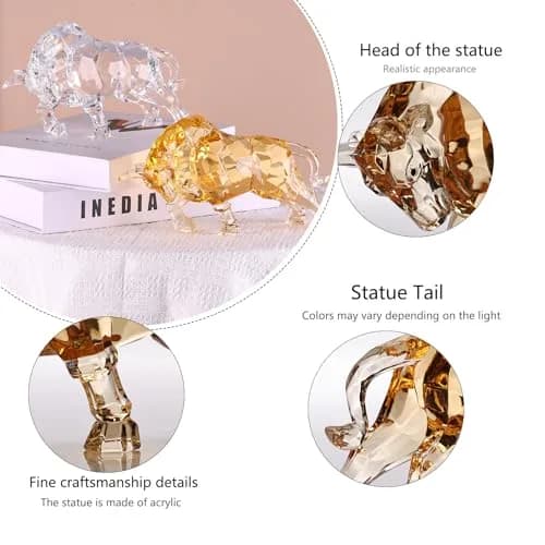 VylbCove Gold Figurine Wall Street Bull Statue 8.77 x 2.99 x 4.25 in | Acrylic Stock Market Charging Bull thumbnail 3