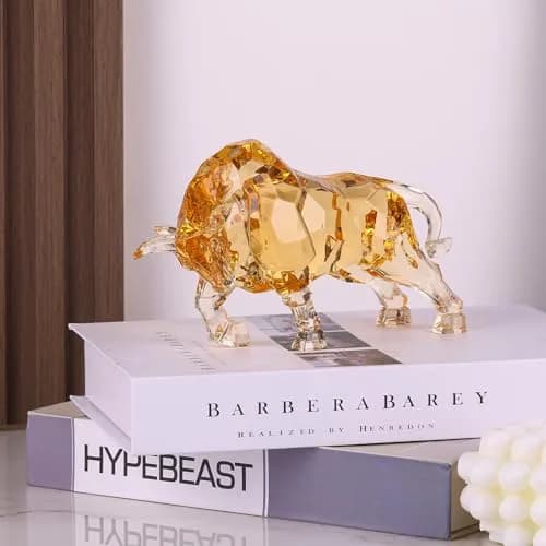 VylbCove Gold Figurine Wall Street Bull Statue 8.77 x 2.99 x 4.25 in | Acrylic Stock Market Charging Bull thumbnail 4
