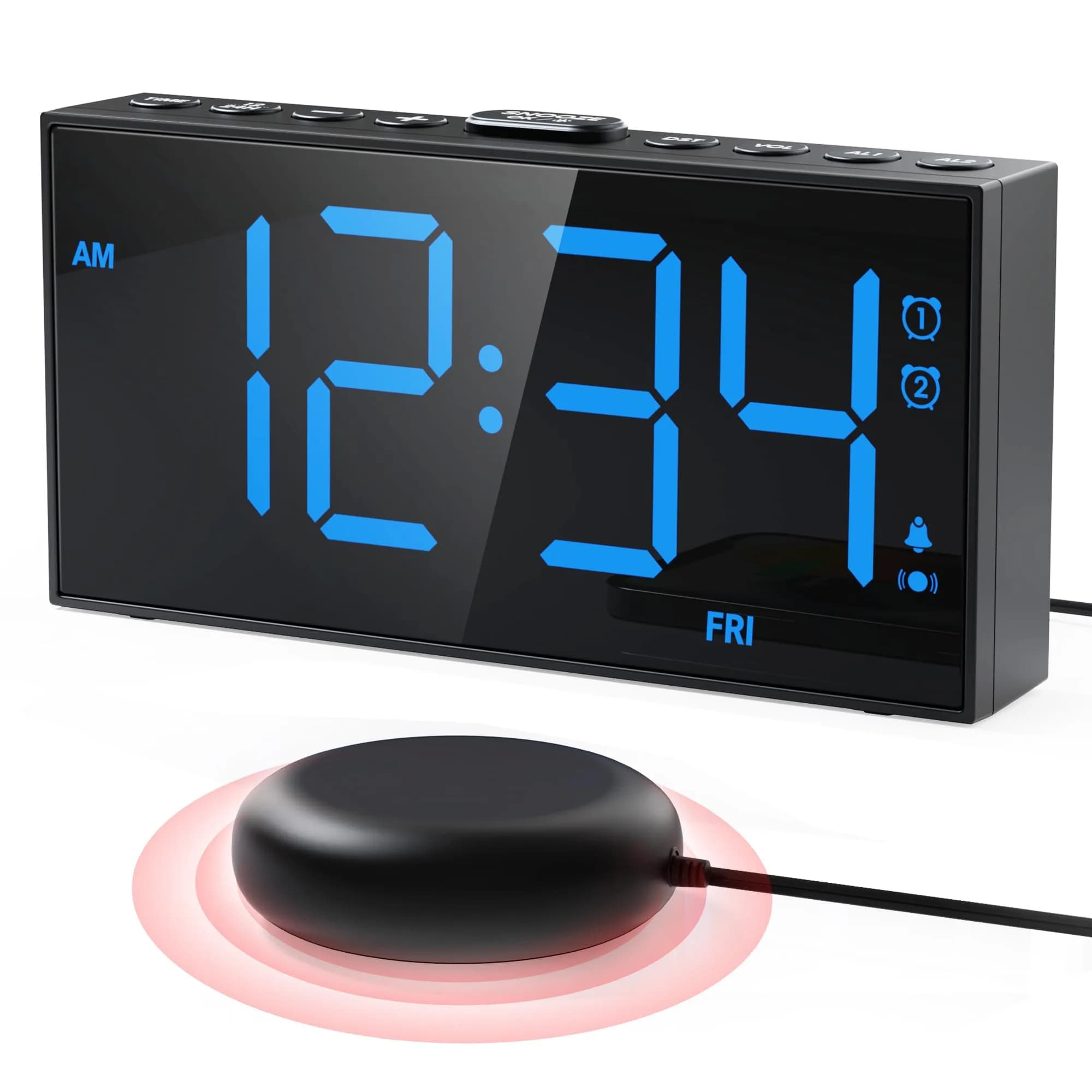 PPLEE Digital Alarm Clock with 7.5-Inch Large LED Display & Dual Alarms | White, Plug-In with USB Charging — Blue