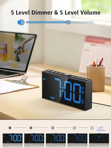 PPLEE Vibrating Alarm Clock with Bed Shaker & USB Charger, 18.7cm (7.5-Inch) Display, Blue thumbnail 4