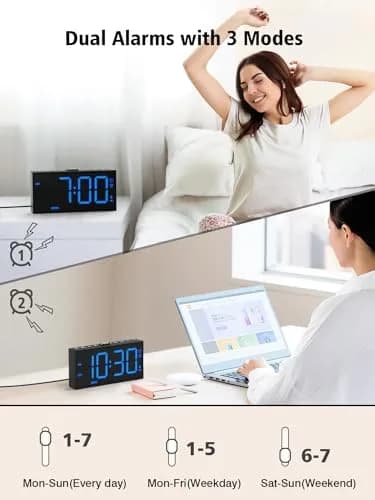 PPLEE Vibrating Alarm Clock with Bed Shaker & USB Charger, 18.7cm (7.5-Inch) Display, Blue thumbnail 3